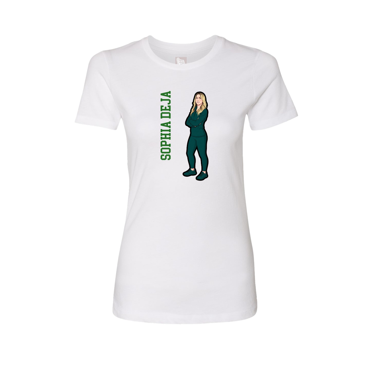 Womens Tee — Name Vertical in White