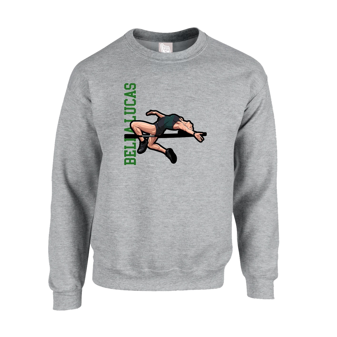 Fleece Crew — Name Vertical in Grey