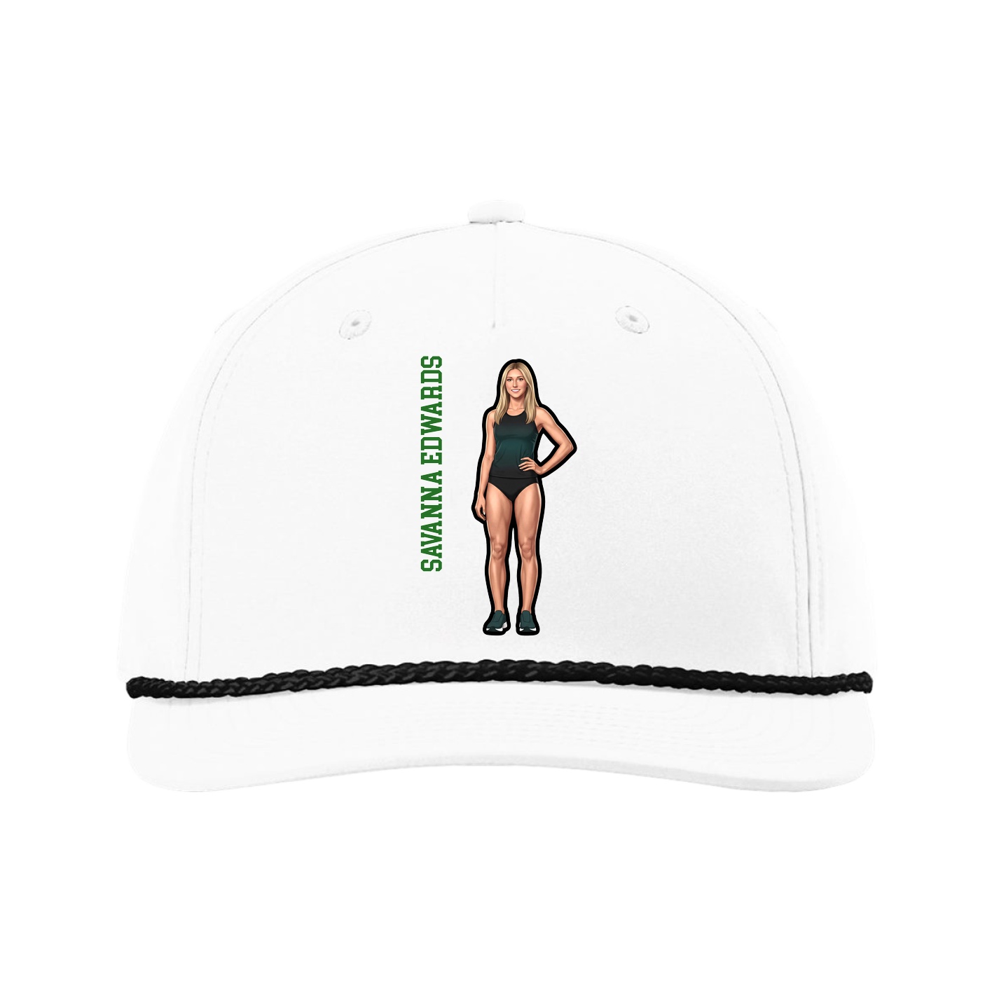 Five-Panel Classic Rope Cap — Name Vertical in White