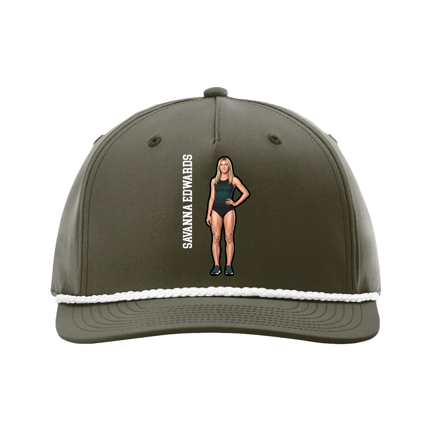 Five-Panel Classic Rope Cap — Name Vertical in Green