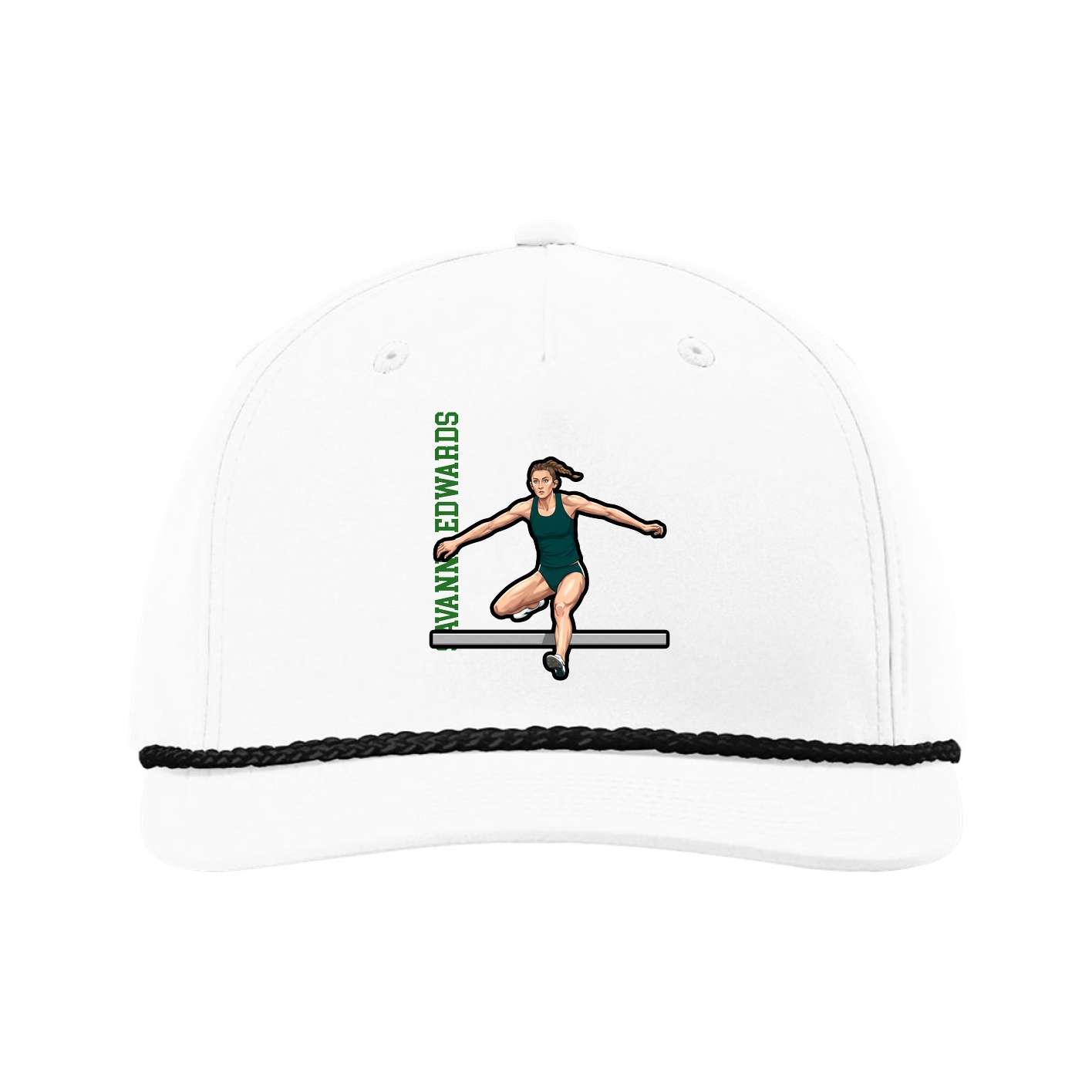 Five-Panel Classic Rope Cap — Name Vertical in White