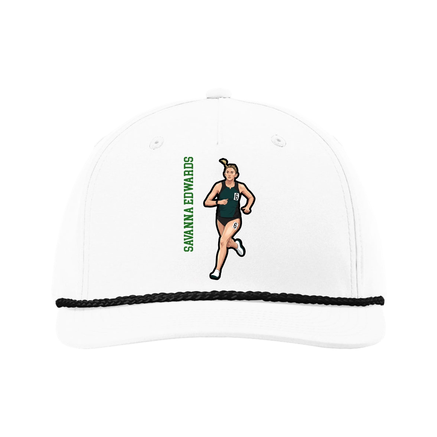 Five-Panel Classic Rope Cap — Name Vertical in White