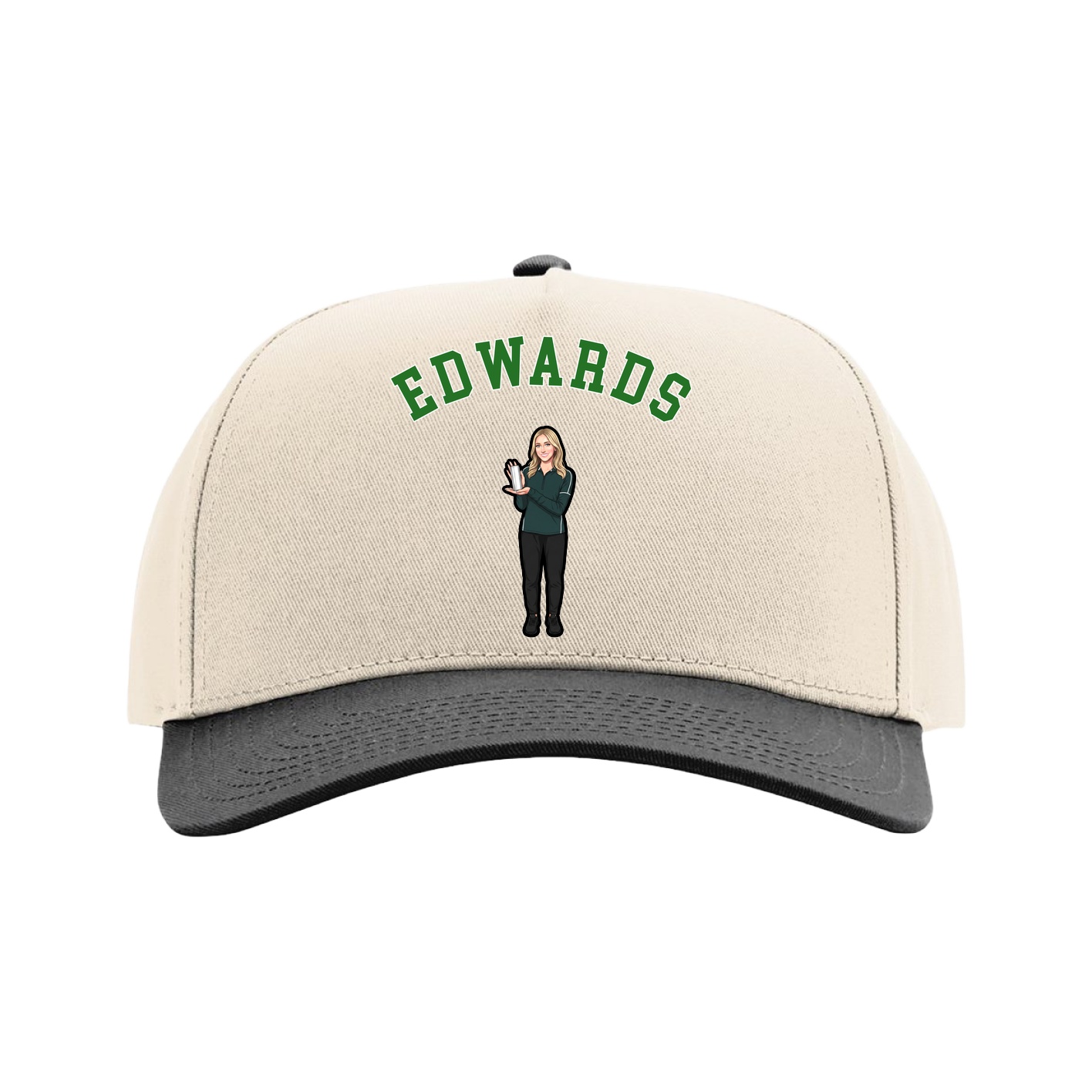 Full Fabric Five-Panel Champ Cap — Shirsey Arch in Cream/Black