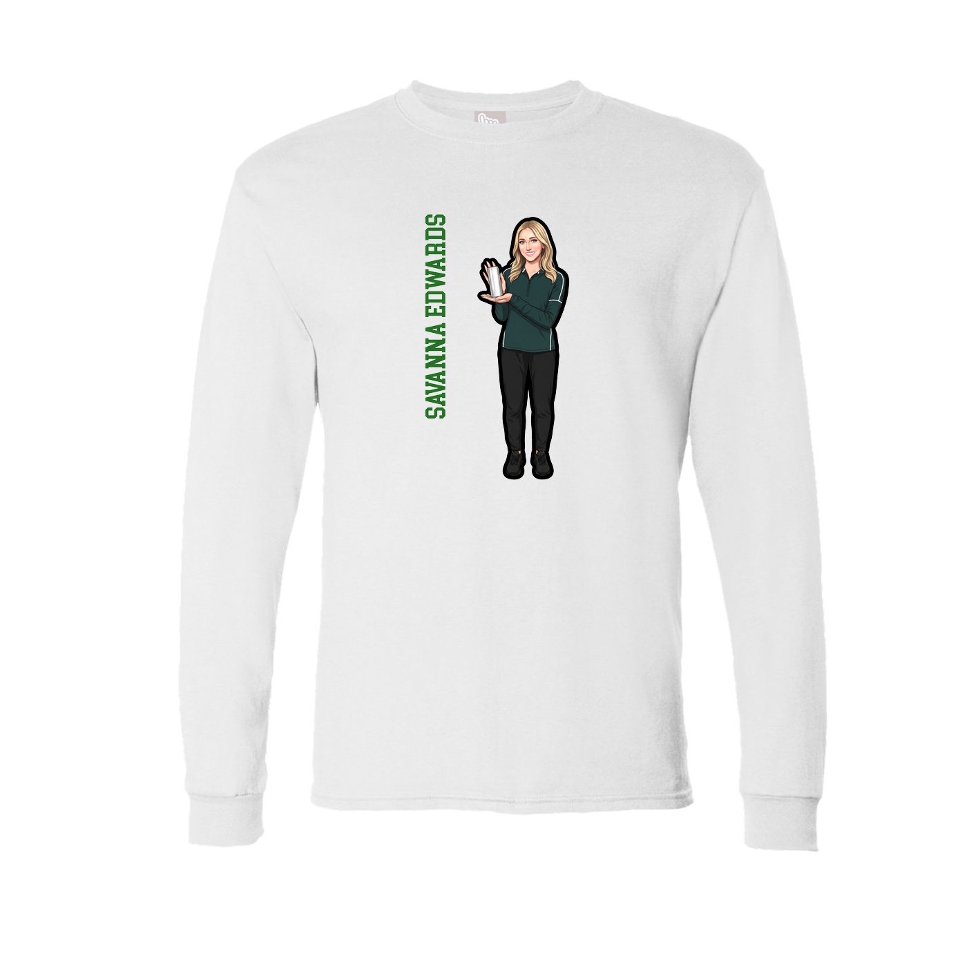 Long Sleeve Tee — Name Vertical in White