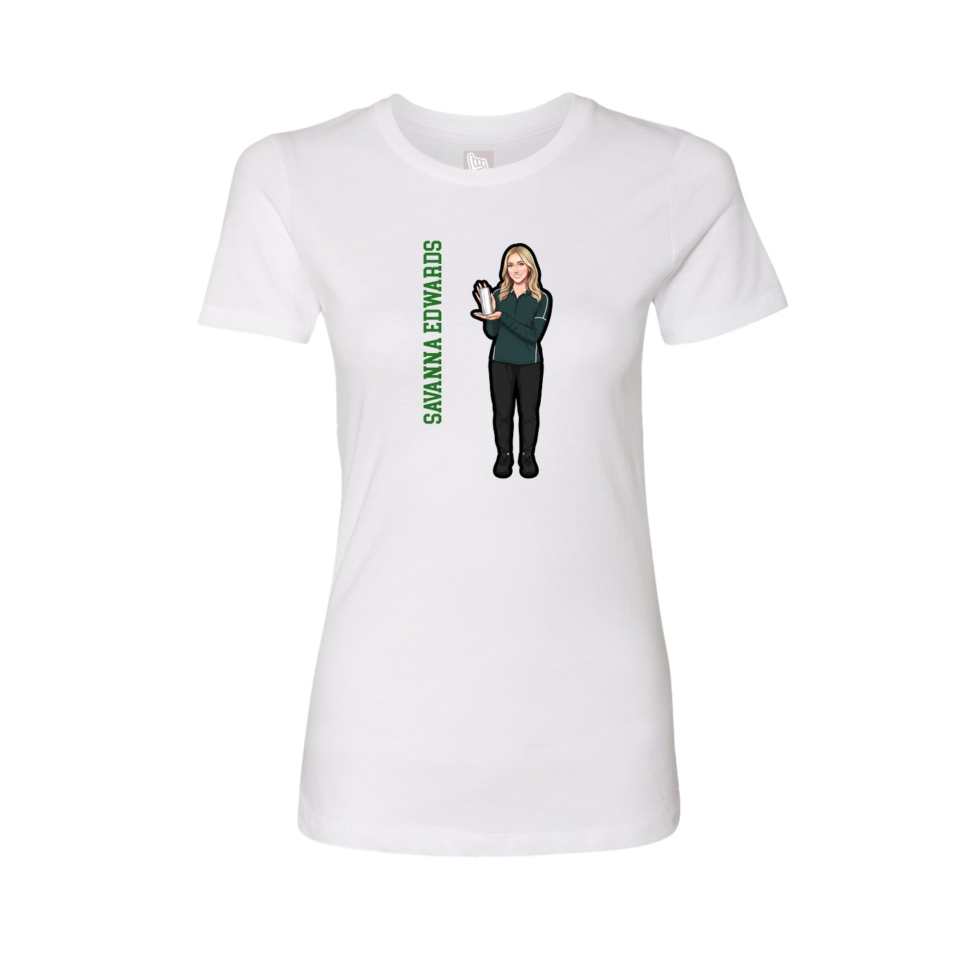 Womens Tee — Name Vertical in White