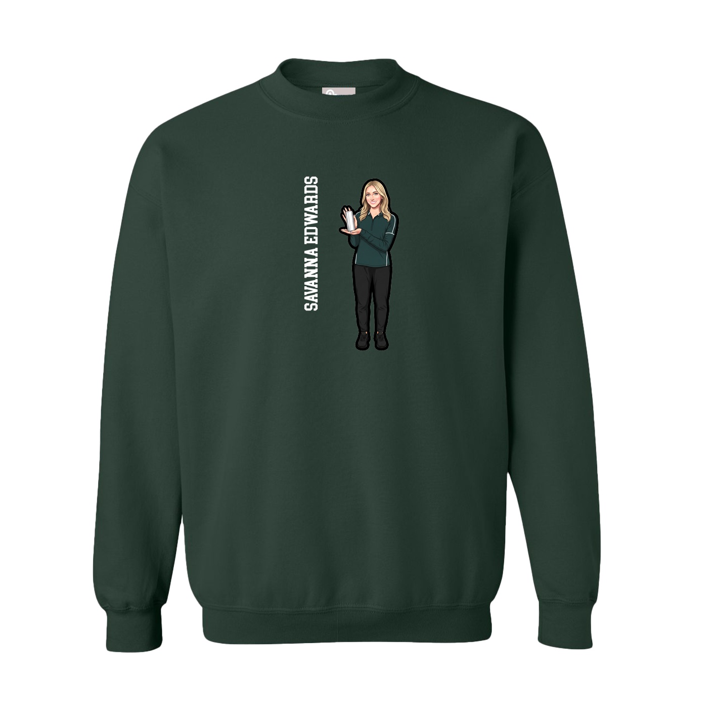 Fleece Crew — Name Vertical in Green