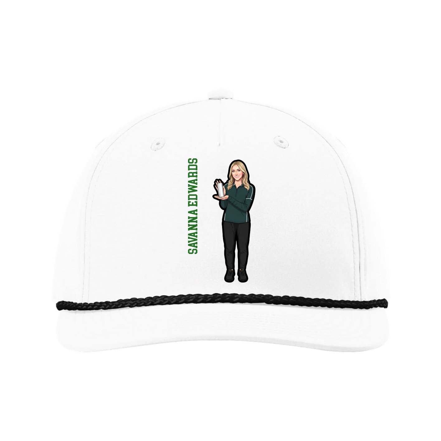 Five-Panel Classic Rope Cap — Name Vertical in White
