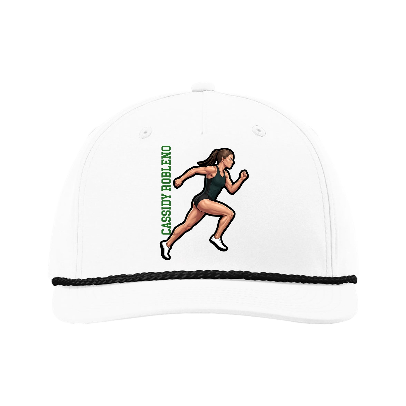 Five-Panel Classic Rope Cap — Name Vertical in White
