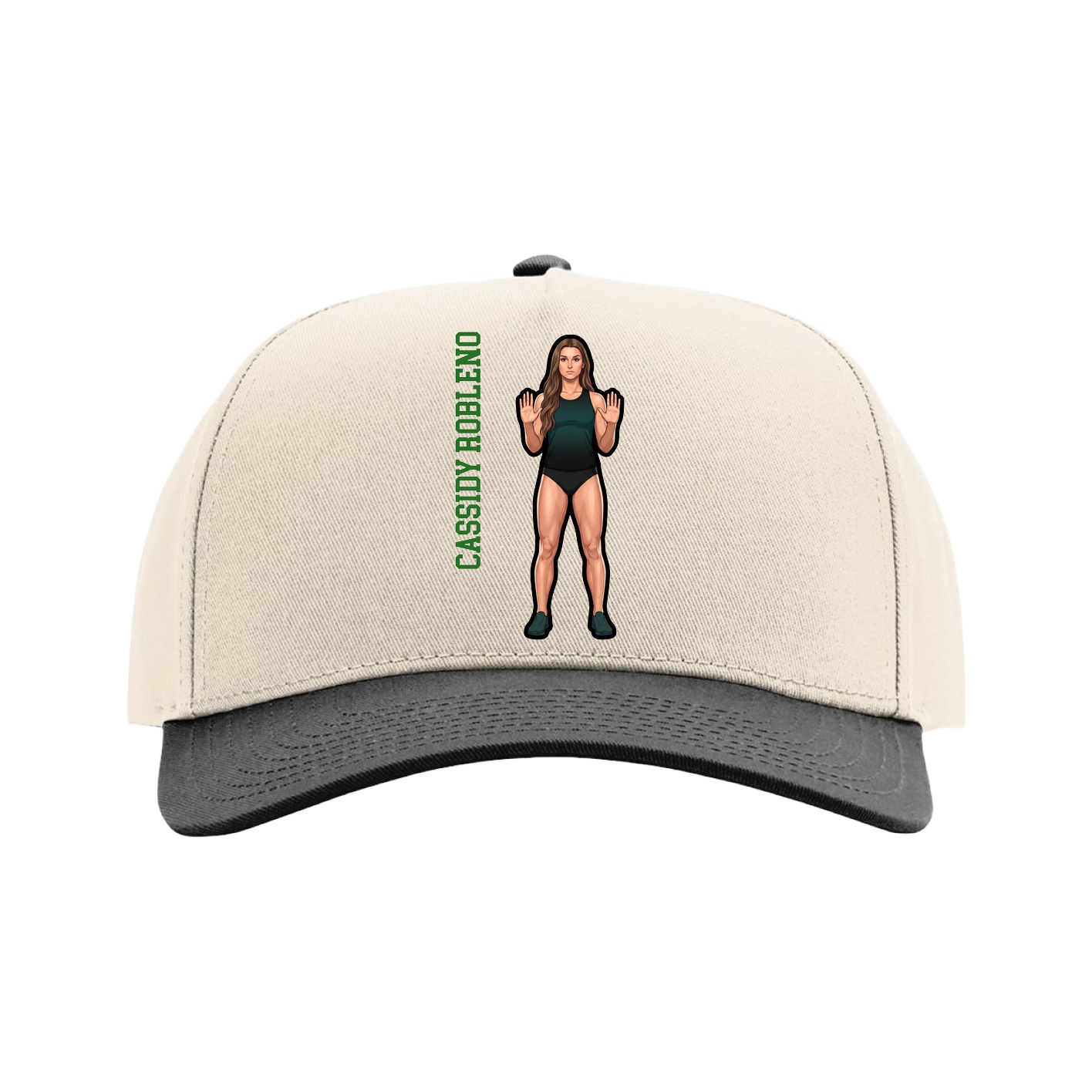 Full Fabric Five-Panel Champ Cap — Name Vertical in Cream/Black