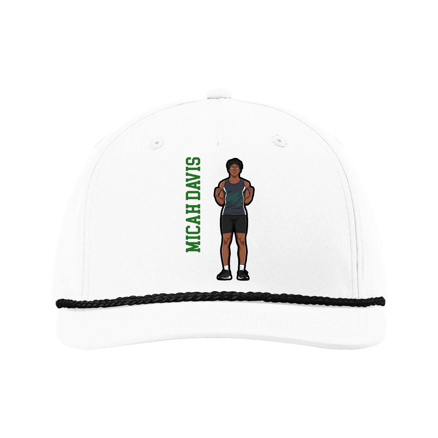 Five-Panel Classic Rope Cap — Name Vertical in White