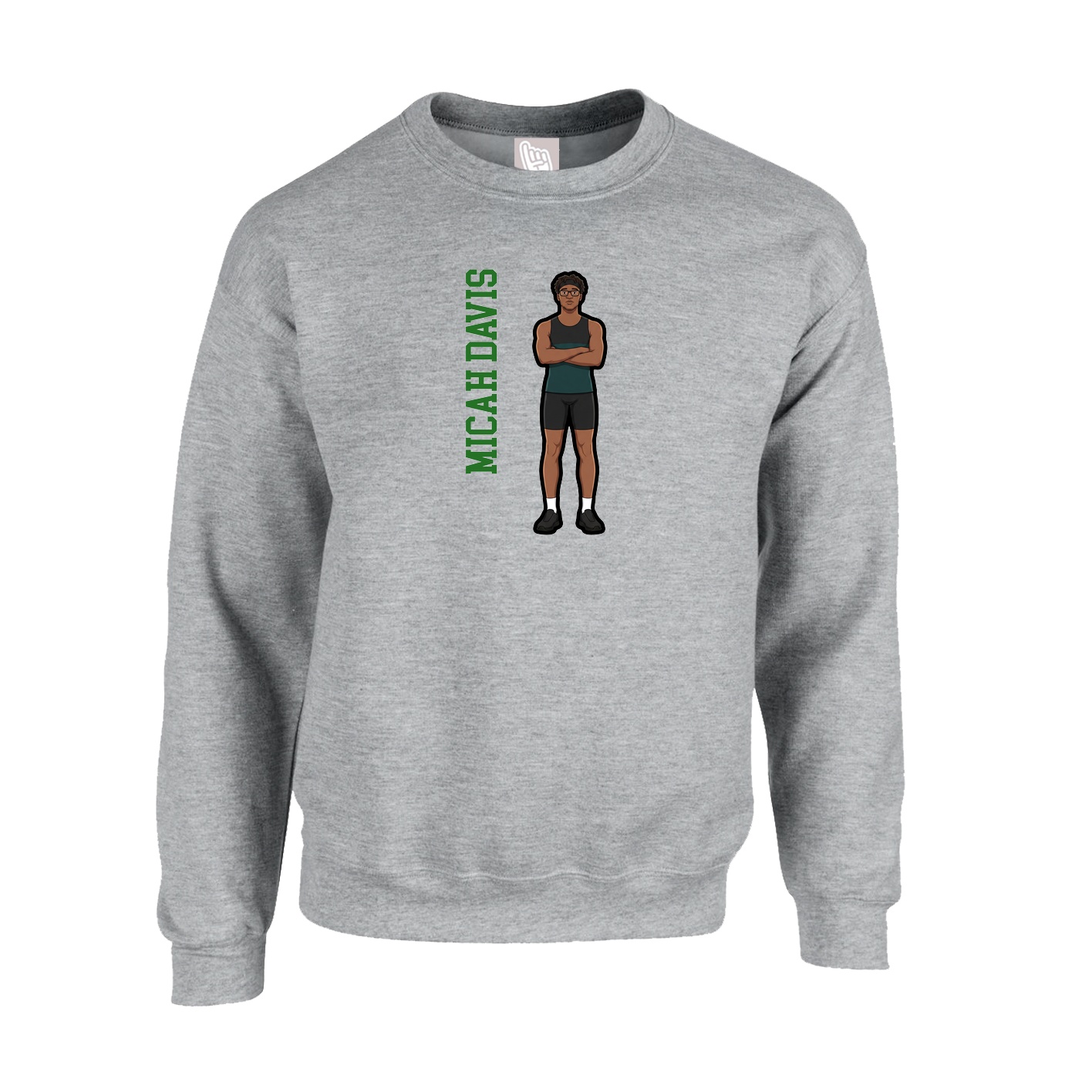 Fleece Crew — Name Vertical in Grey