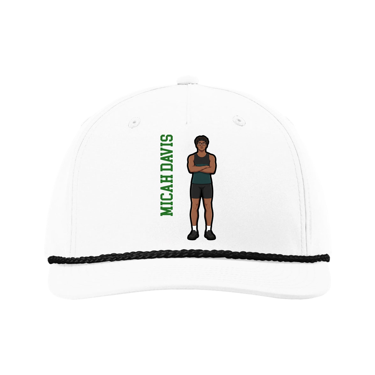 Five-Panel Classic Rope Cap — Name Vertical in White