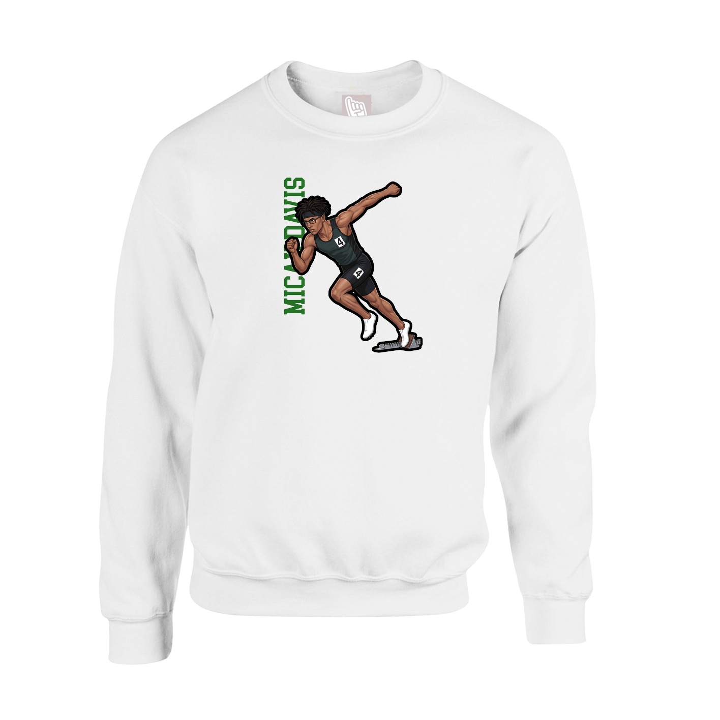 Fleece Crew — Name Vertical in White