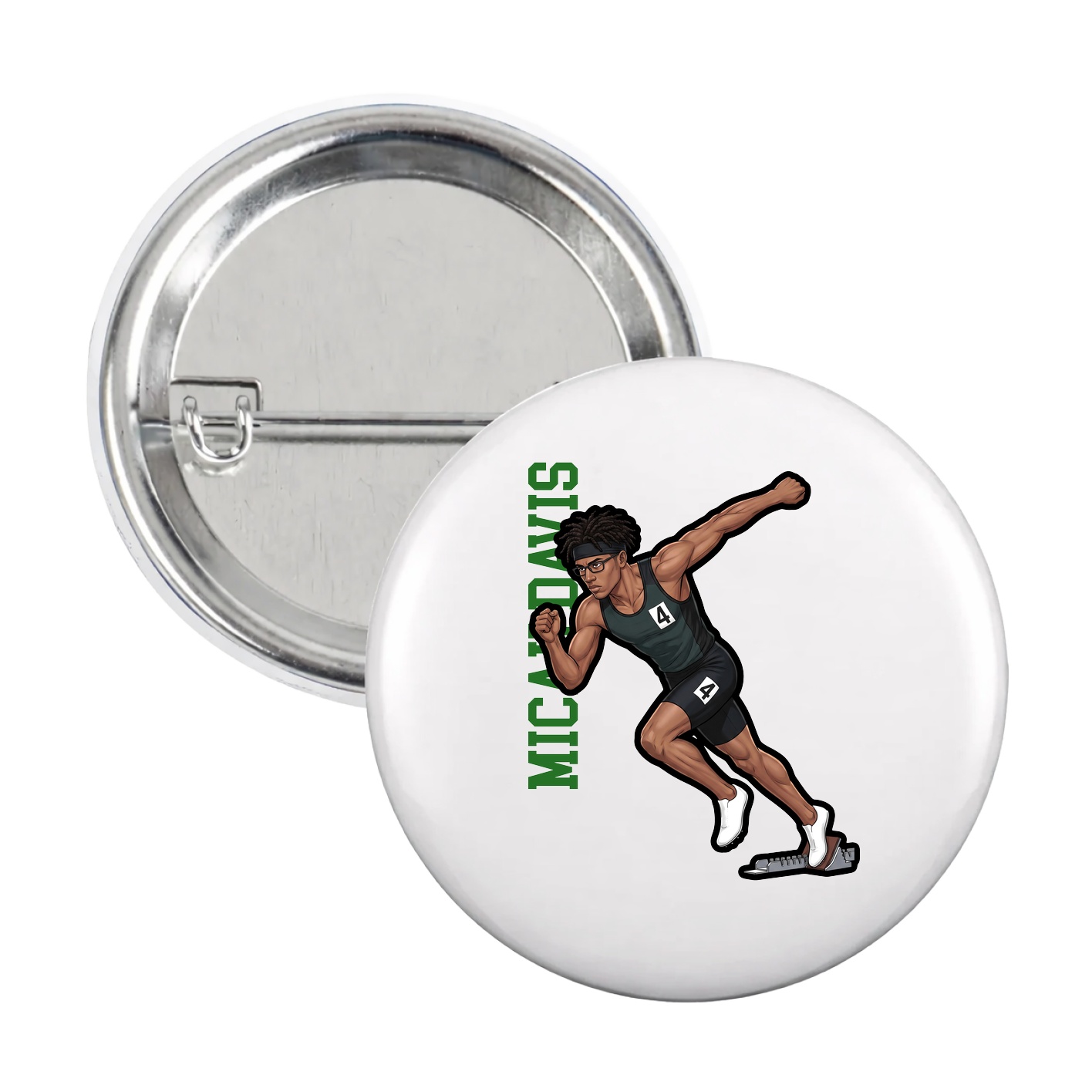 Game Day Button — Name Vertical in White