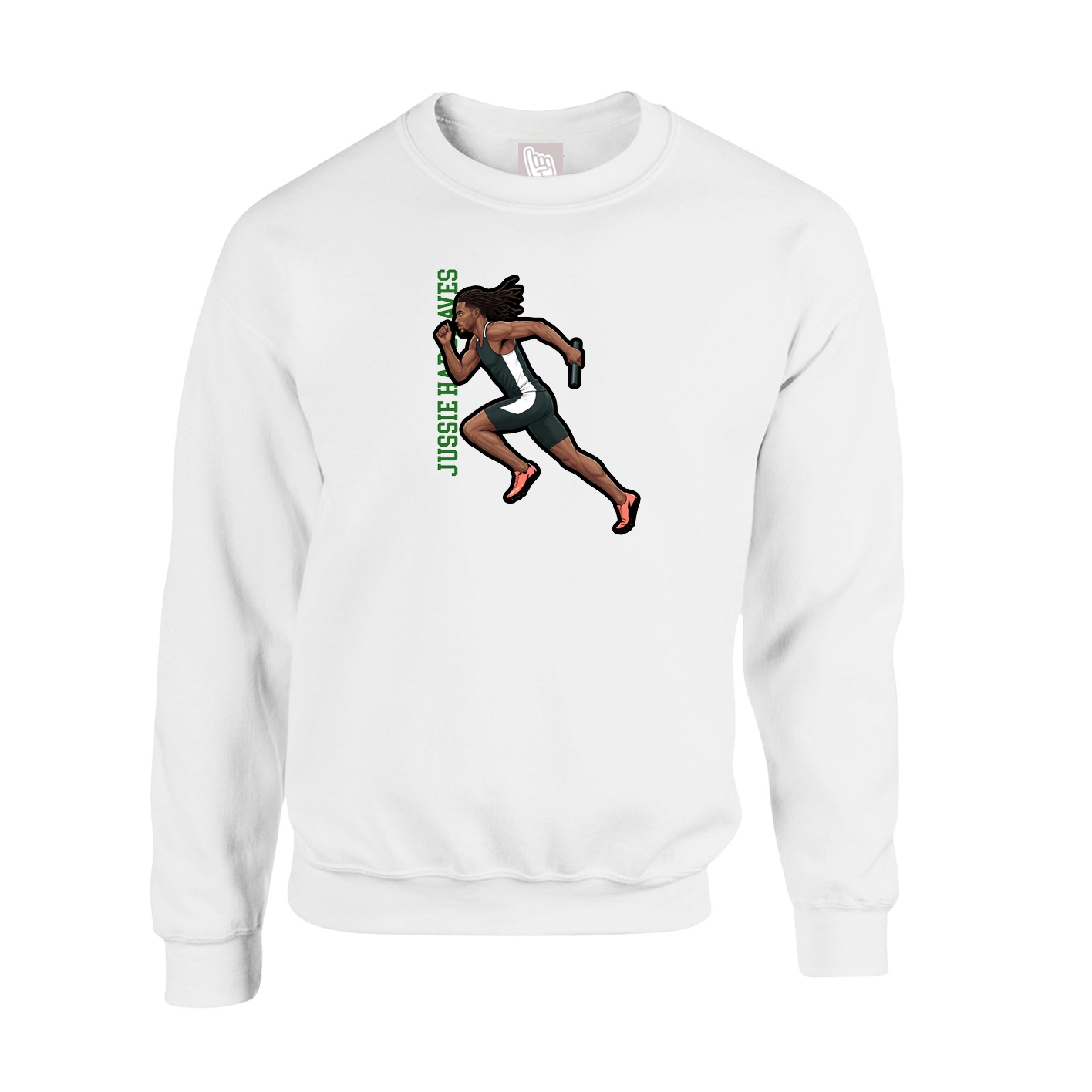 Fleece Crew — Name Vertical in White