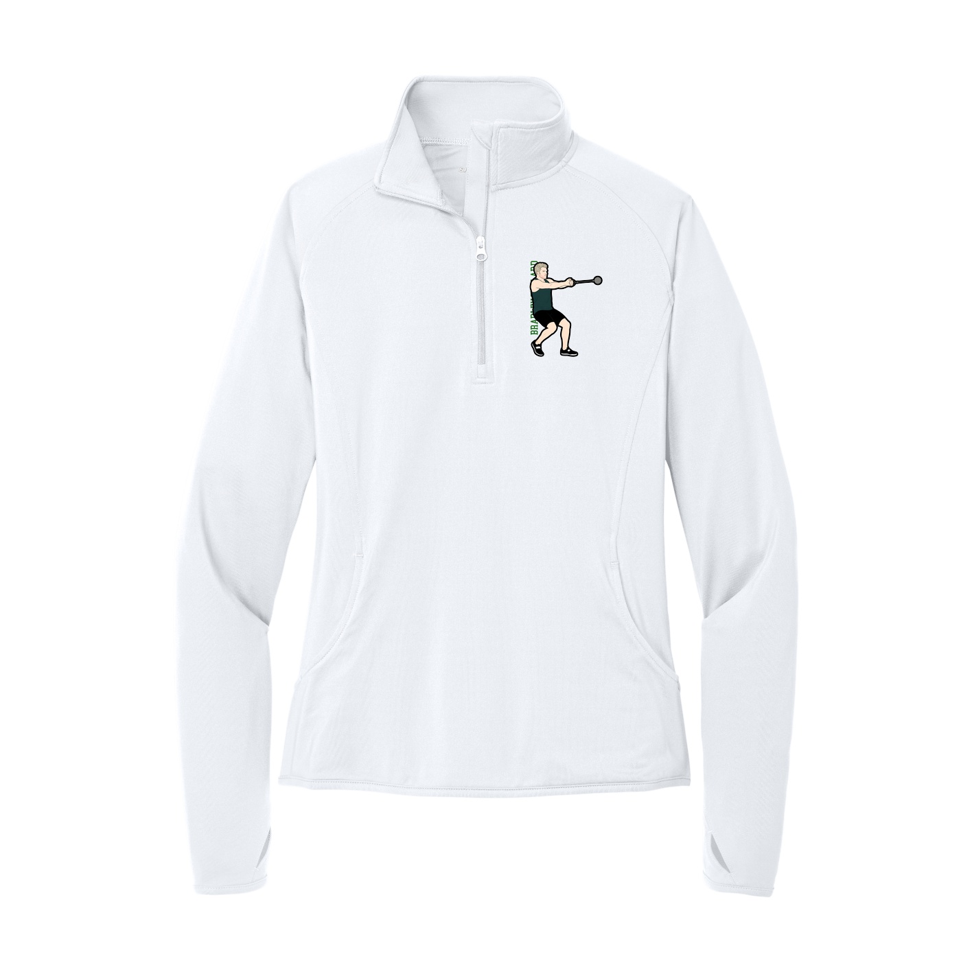 Women's Q-Zip Pullover — Name Vertical in White