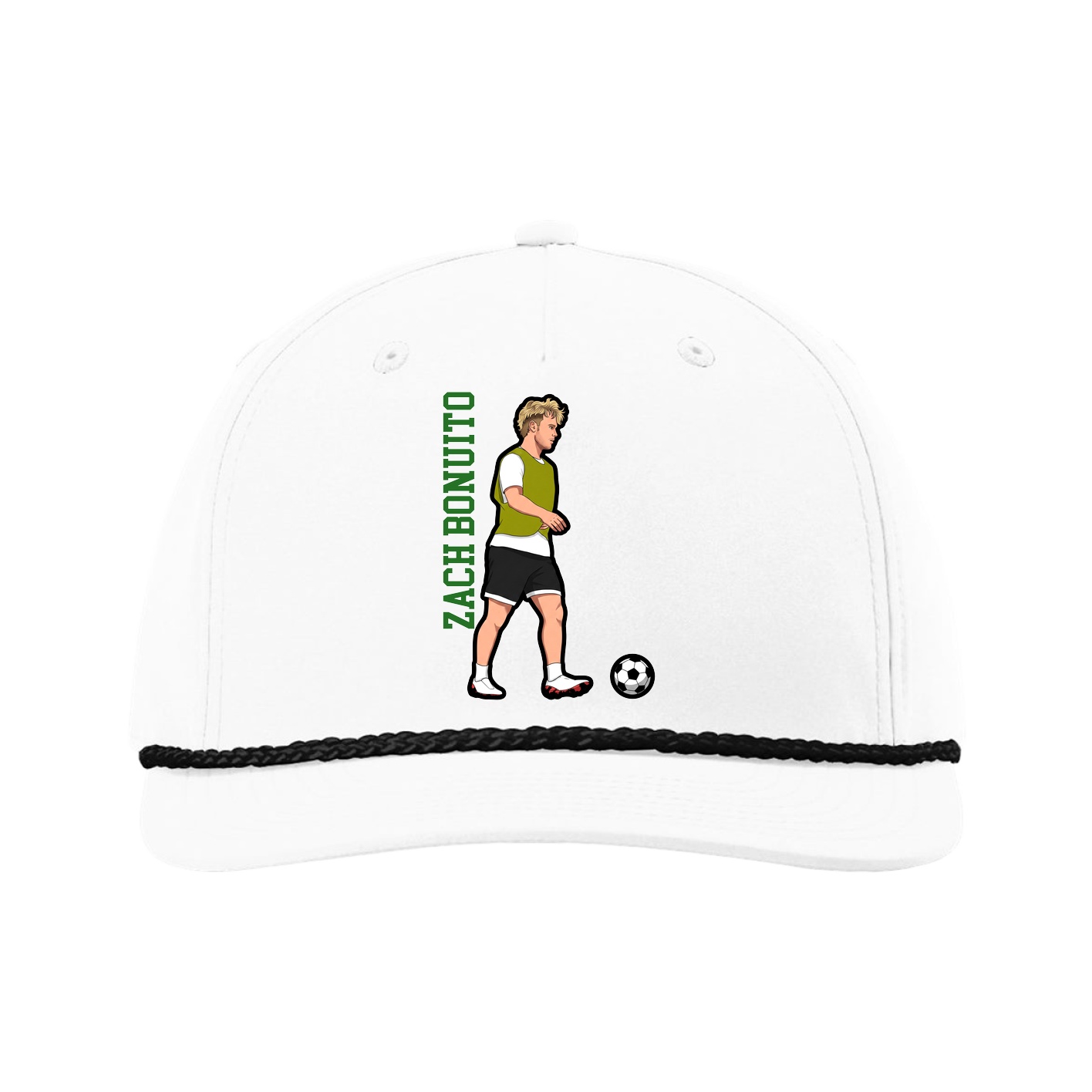 Five-Panel Classic Rope Cap — Name Vertical in White