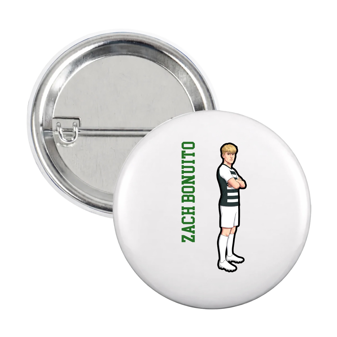Game Day Button — Name Vertical in White