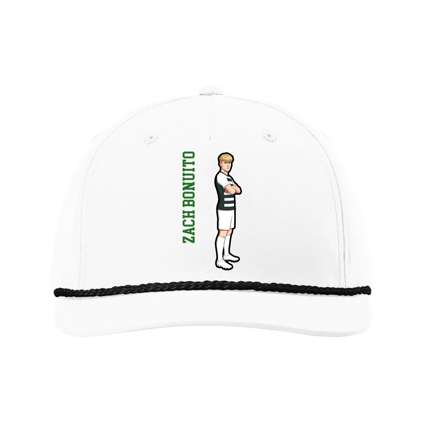 Five-Panel Classic Rope Cap — Name Vertical in White