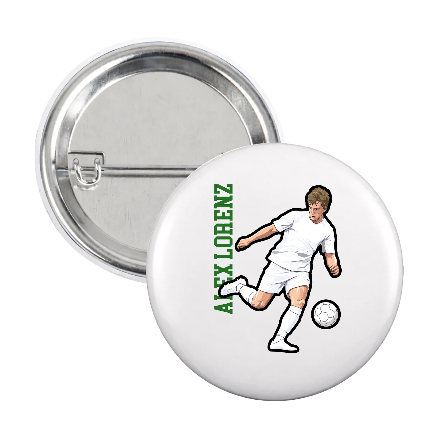 Game Day Button — Name Vertical in White