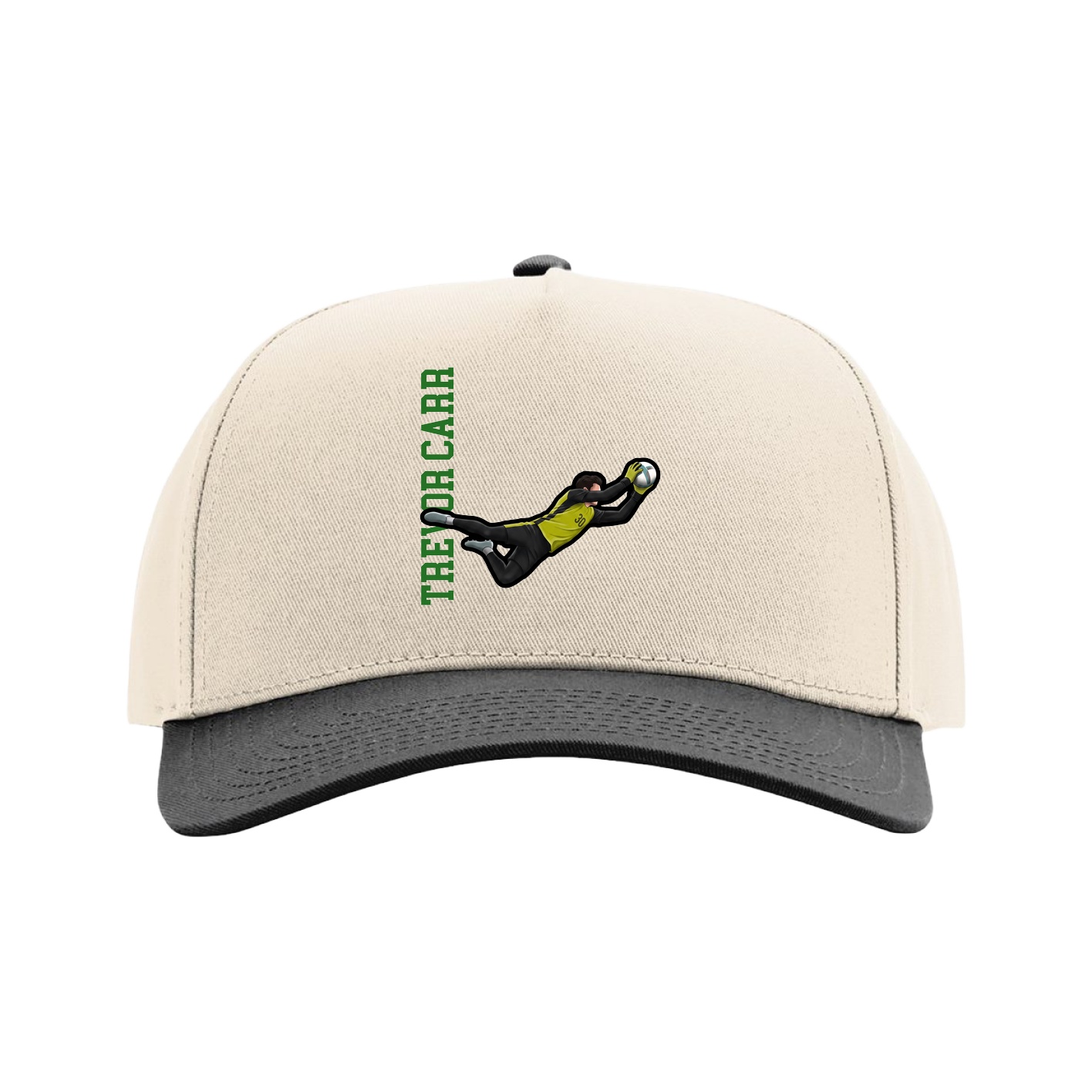 Full Fabric Five-Panel Champ Cap — Name Vertical in Cream/Black