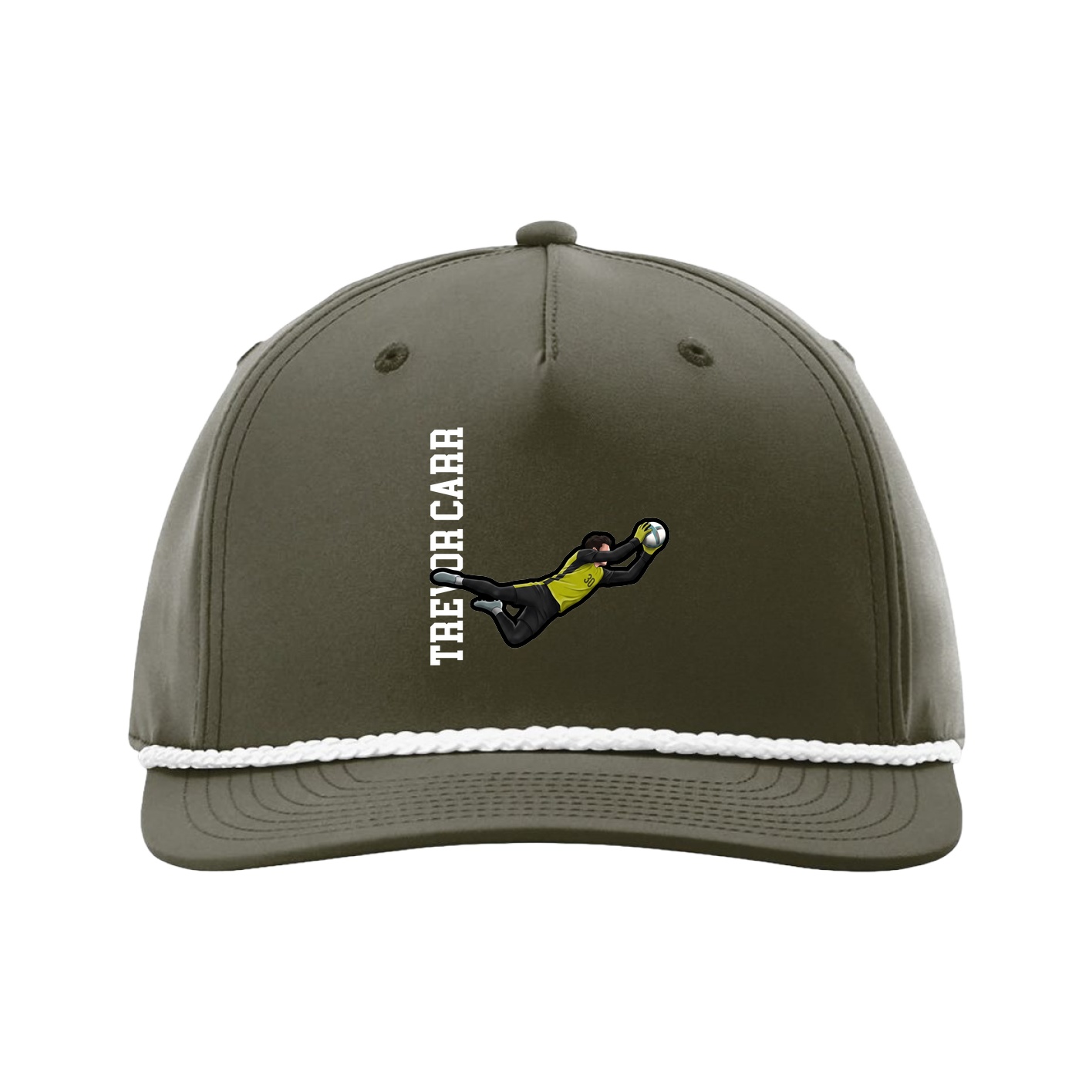 Five-Panel Classic Rope Cap — Name Vertical in Green