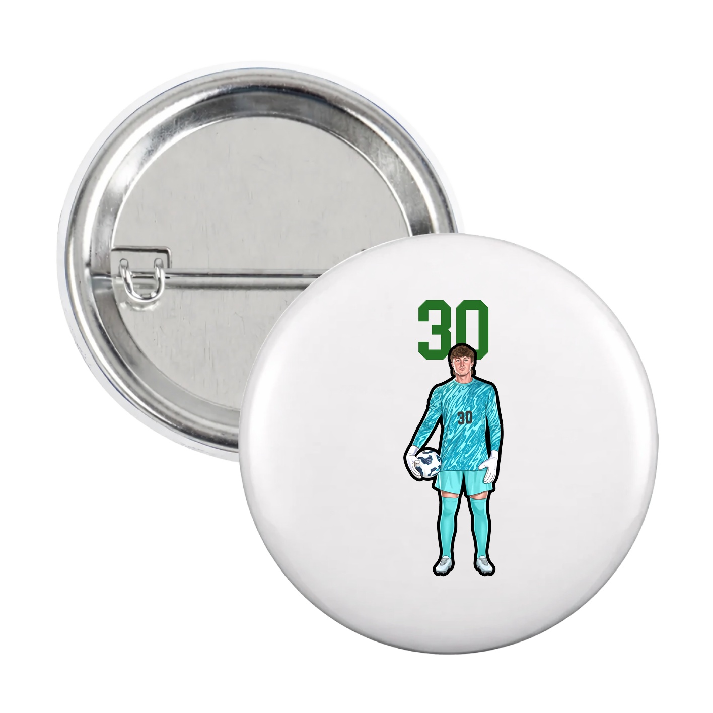Game Day Button — Number Top in White