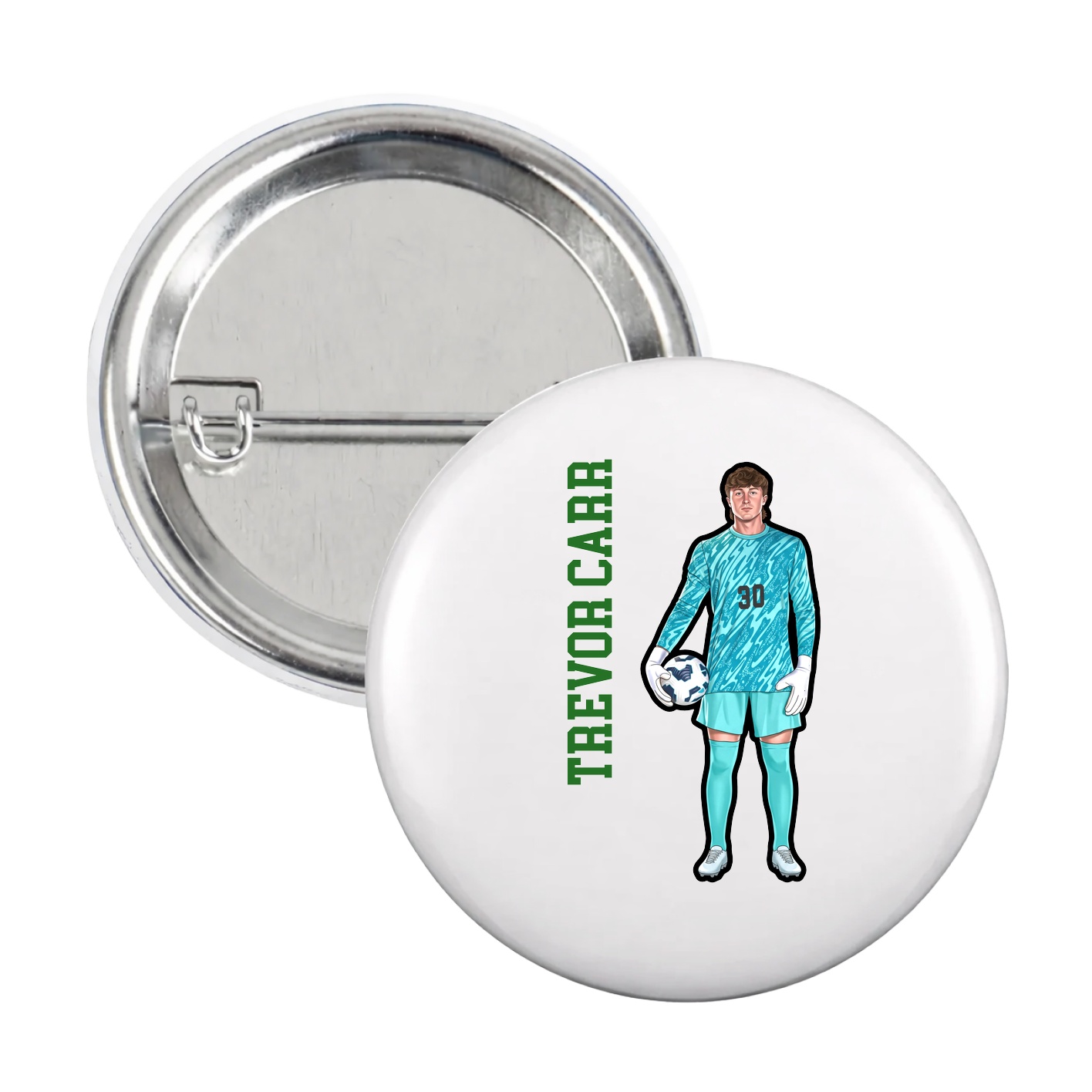 Game Day Button — Name Vertical in White
