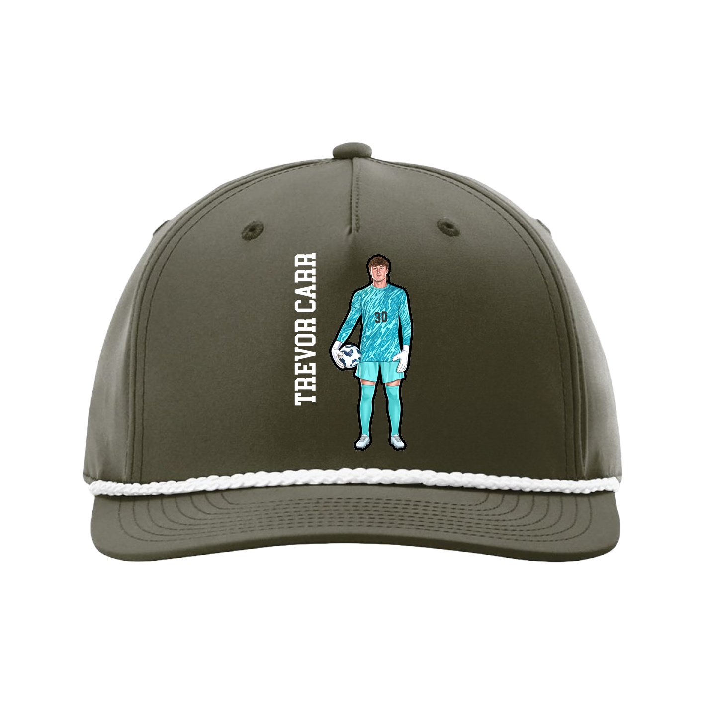 Five-Panel Classic Rope Cap — Name Vertical in Green