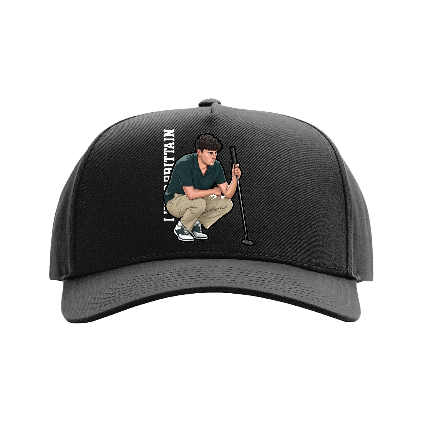 Full Fabric Five-Panel Champ Cap — Name Vertical in Black