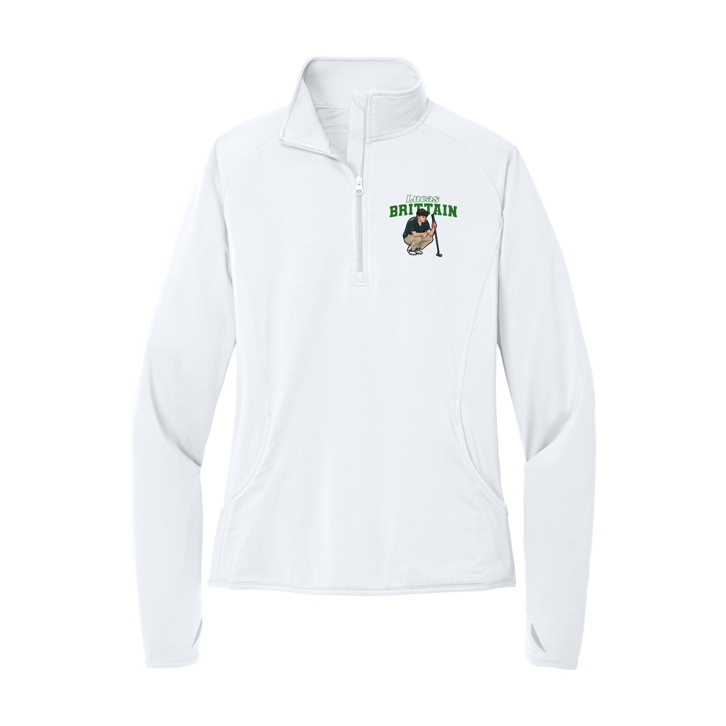 Women's Q-Zip Pullover — Name Arch in White