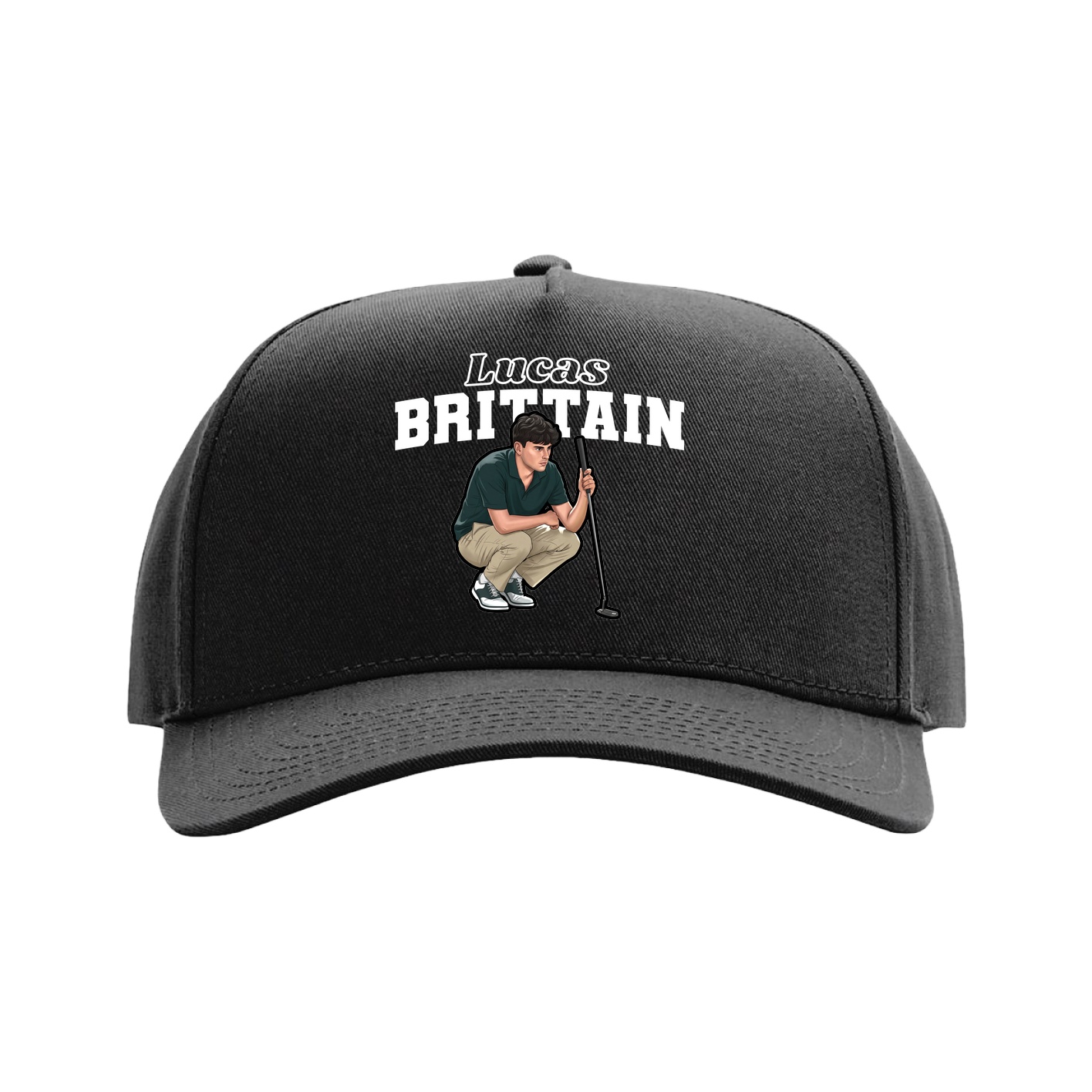 Full Fabric Five-Panel Champ Cap — Name Arch in Black