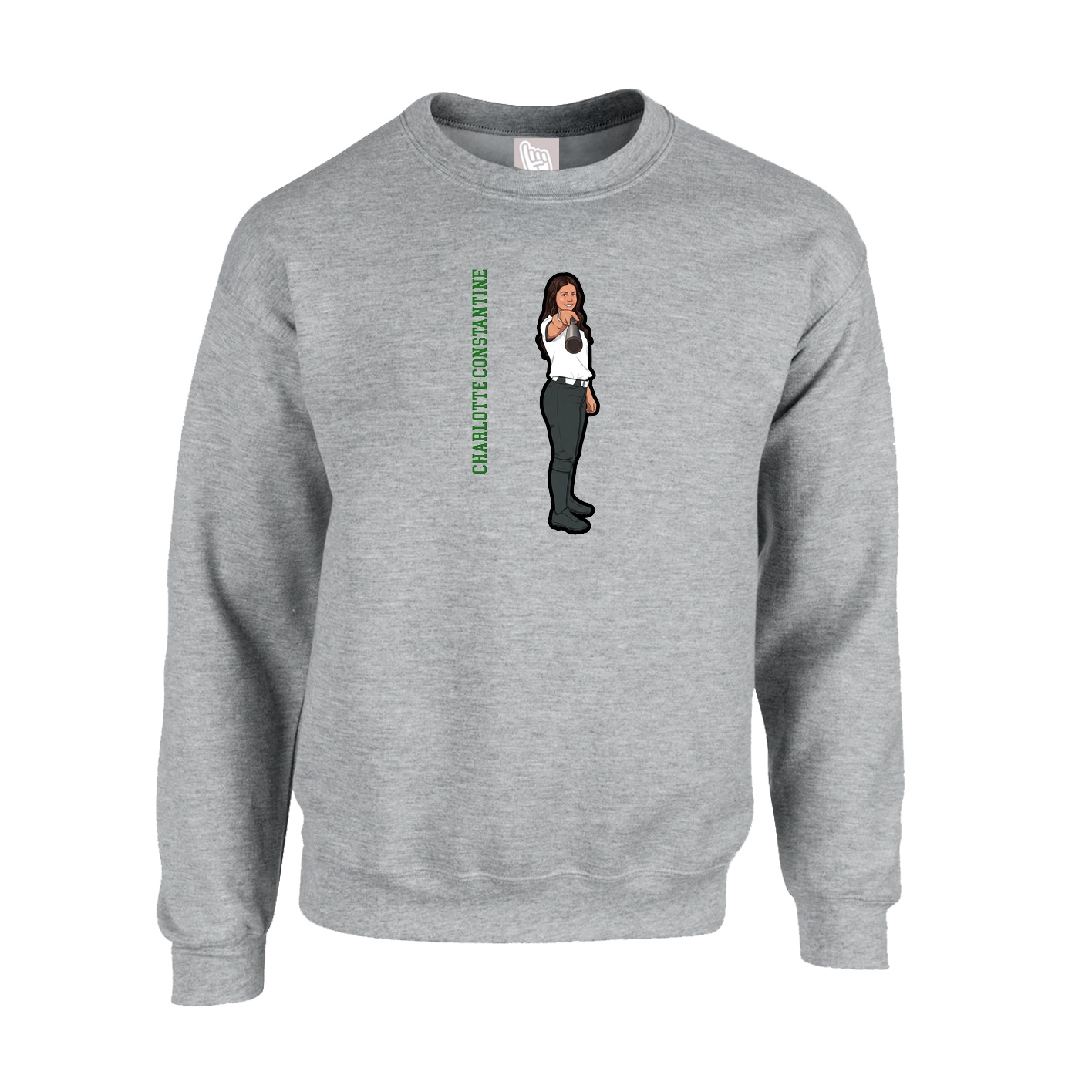 Fleece Crew — Name Vertical in Grey