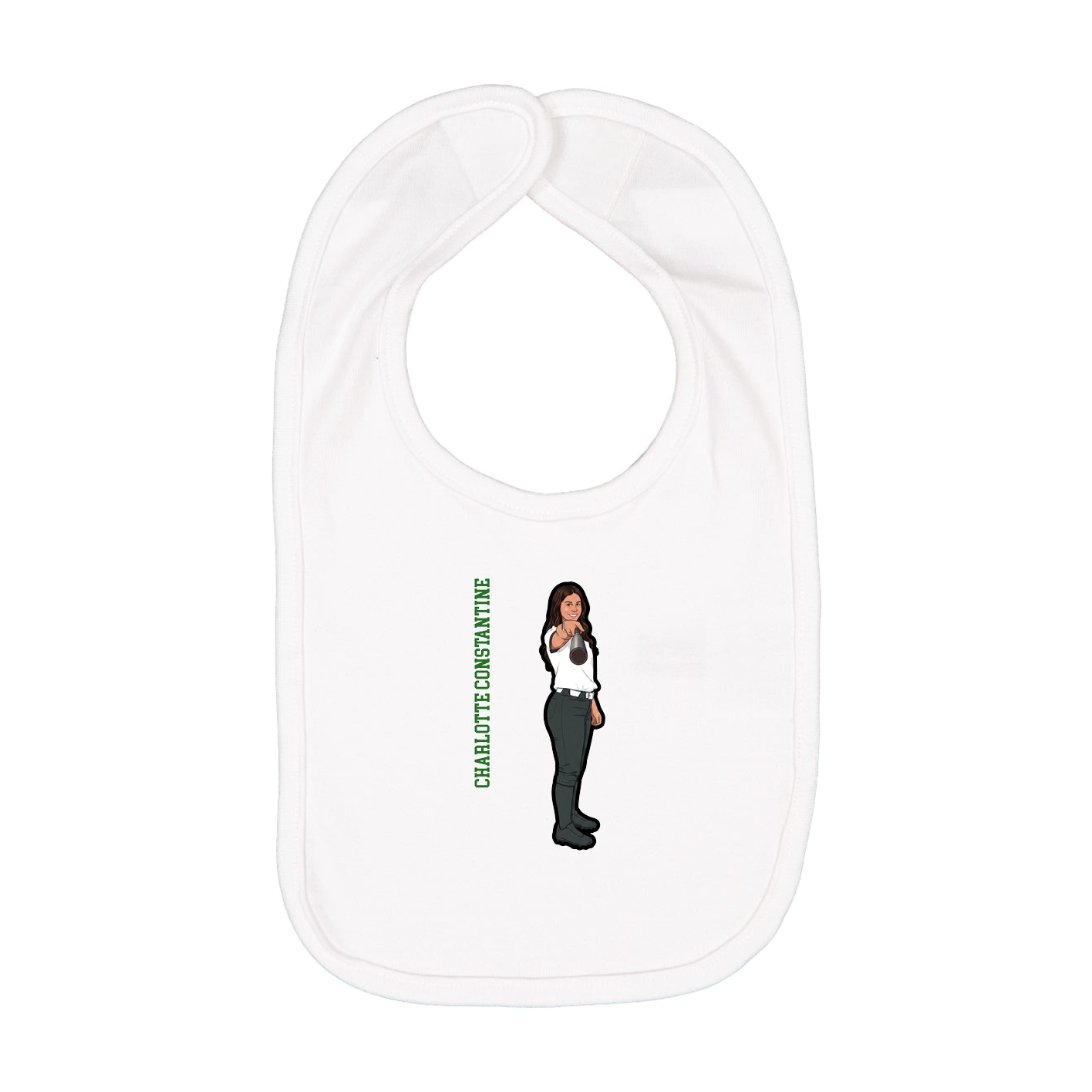 Infant Bib — Name Vertical in White