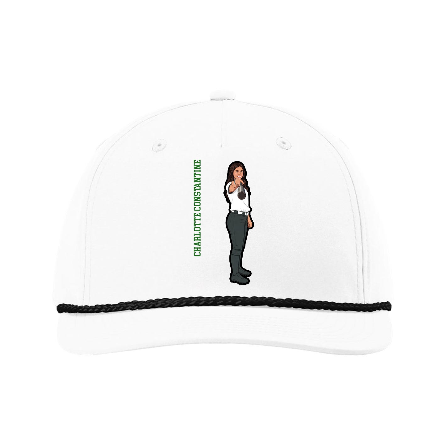 Five-Panel Classic Rope Cap — Name Vertical in White