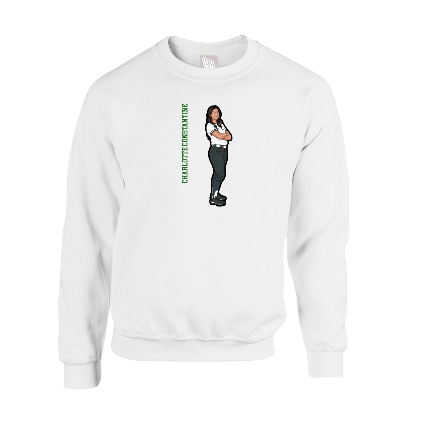 Fleece Crew — Name Vertical in White