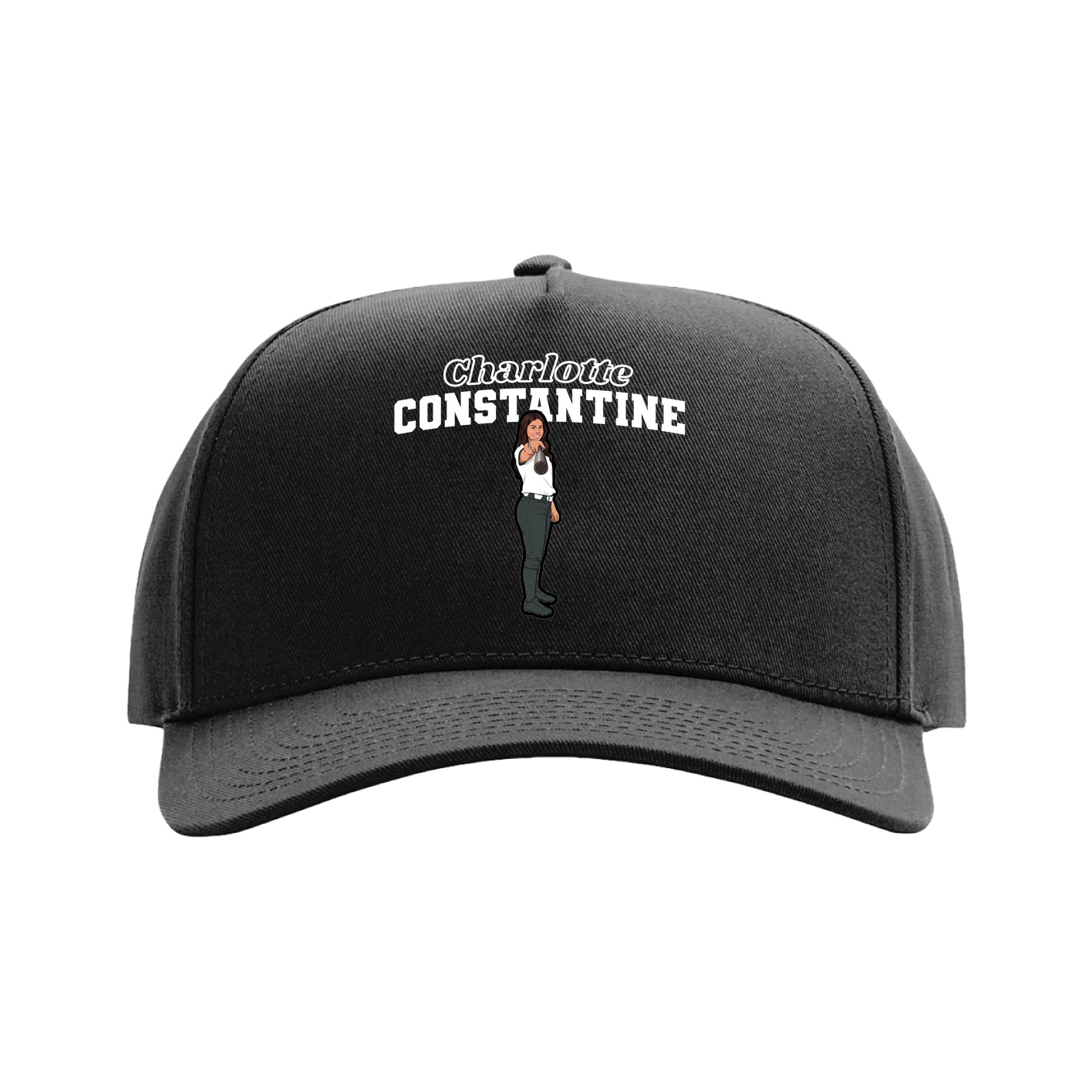 Full Fabric Five-Panel Champ Cap — Name Arch in Black