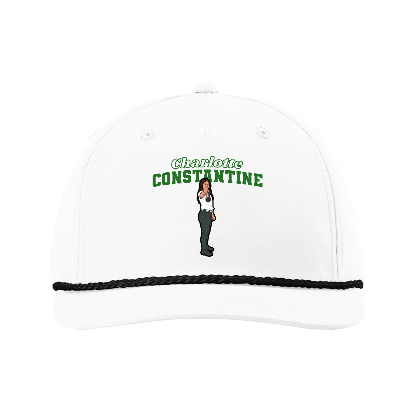 Five-Panel Classic Rope Cap — Name Arch in White