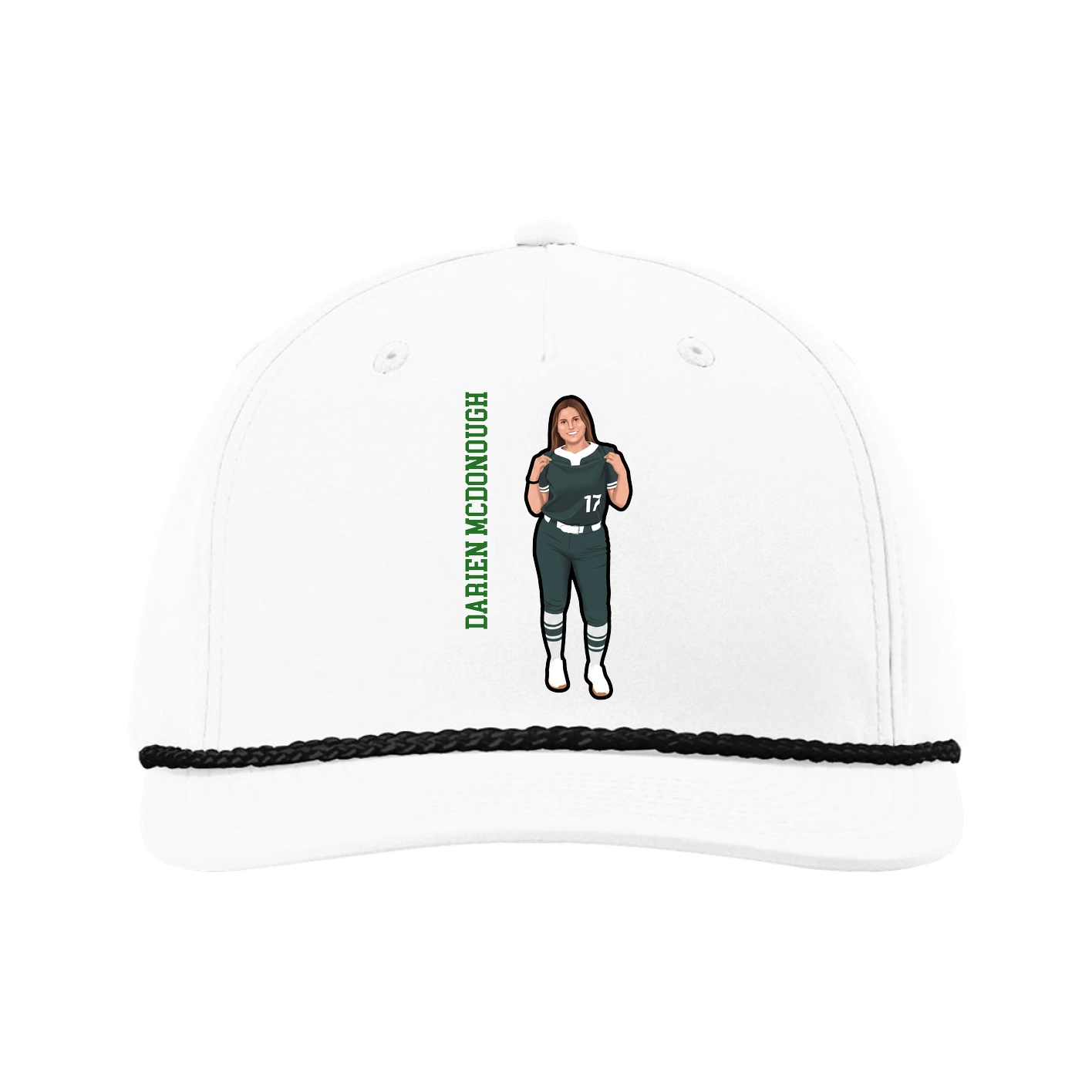 Five-Panel Classic Rope Cap — Name Vertical in White