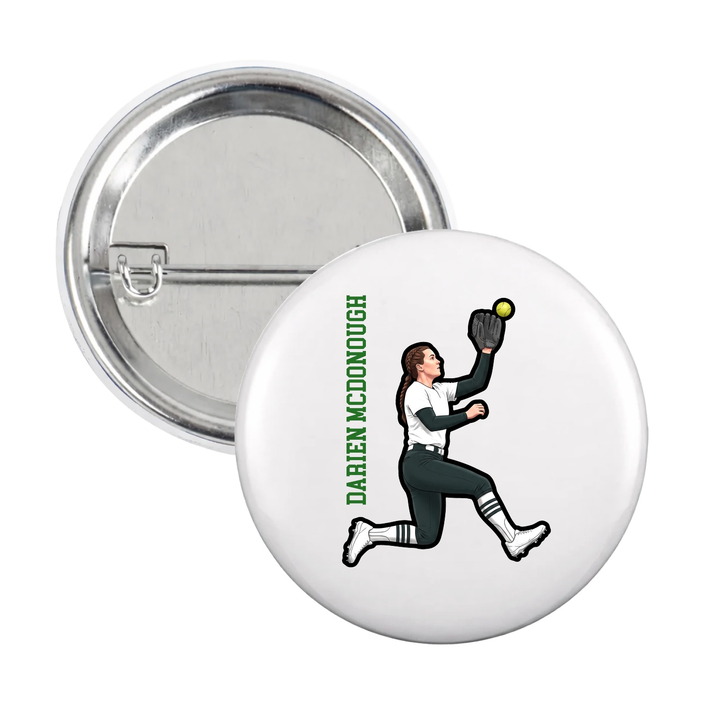 Game Day Button — Name Vertical in White