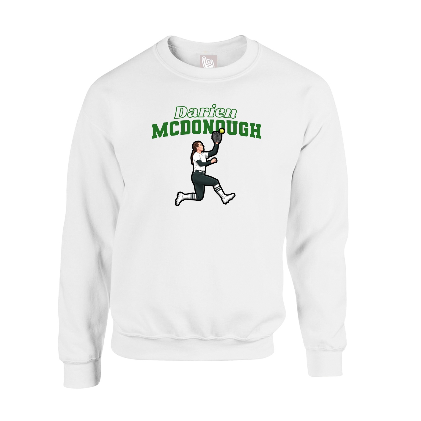 Fleece Crew — Name Arch in White