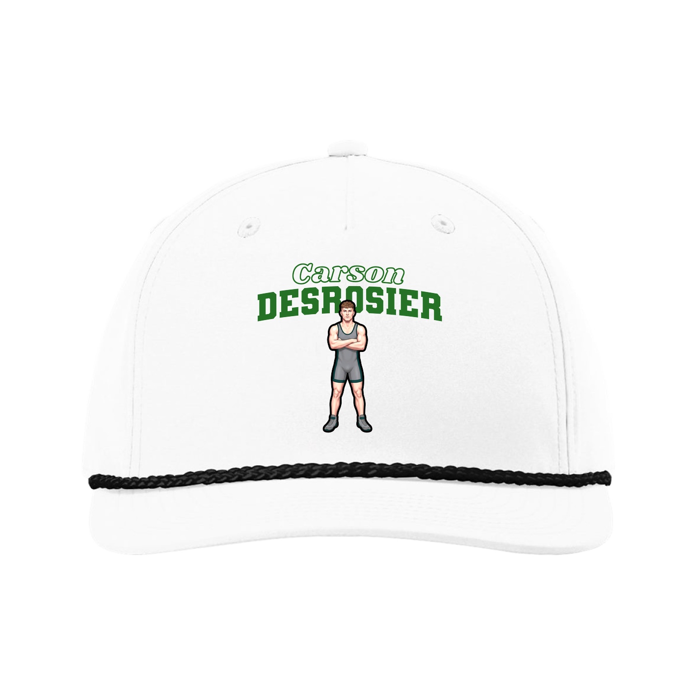 Five-Panel Classic Rope Cap — Name Arch in White