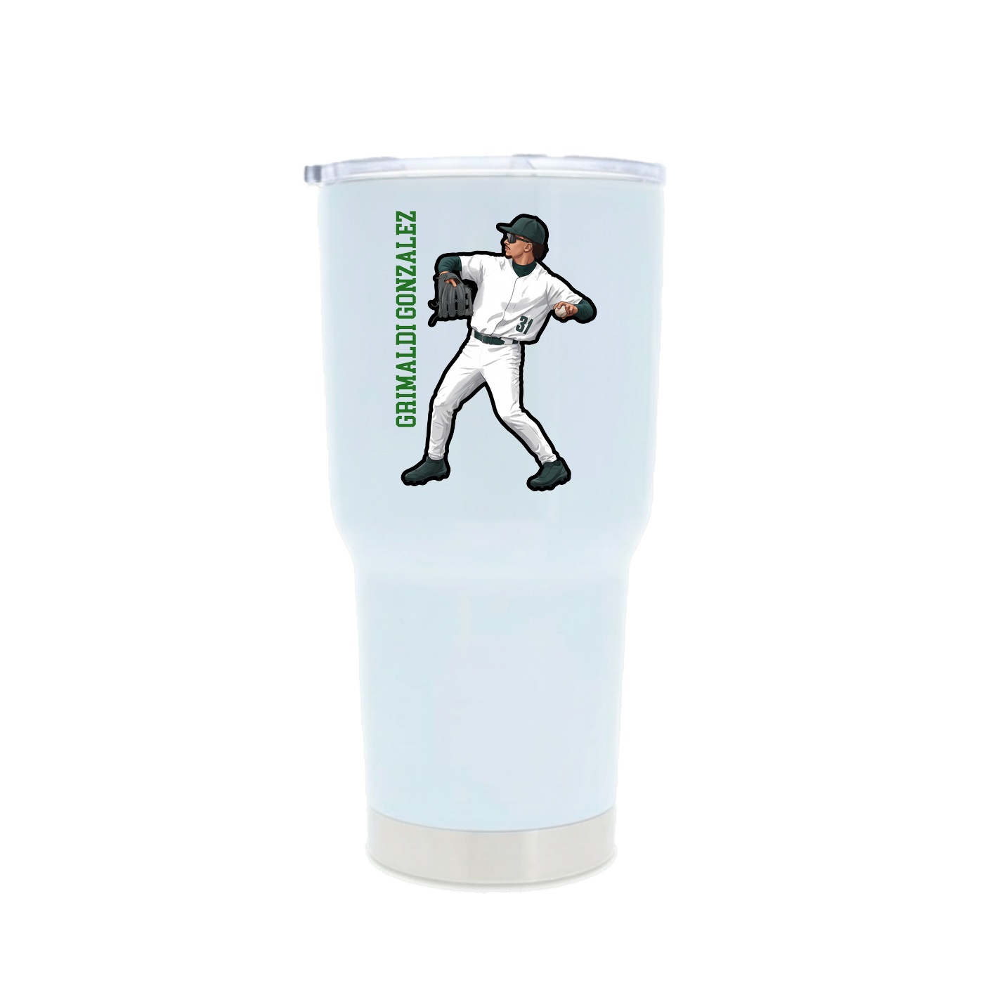 30oz Stainless Steel Tumbler — Name Vertical in White