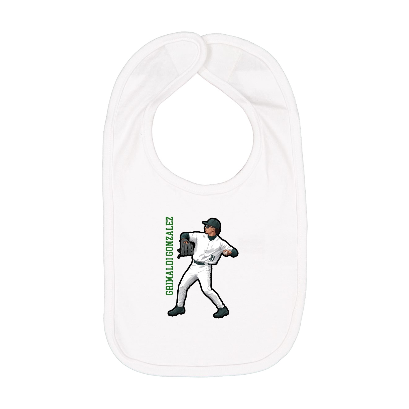 Infant Bib — Name Vertical in White