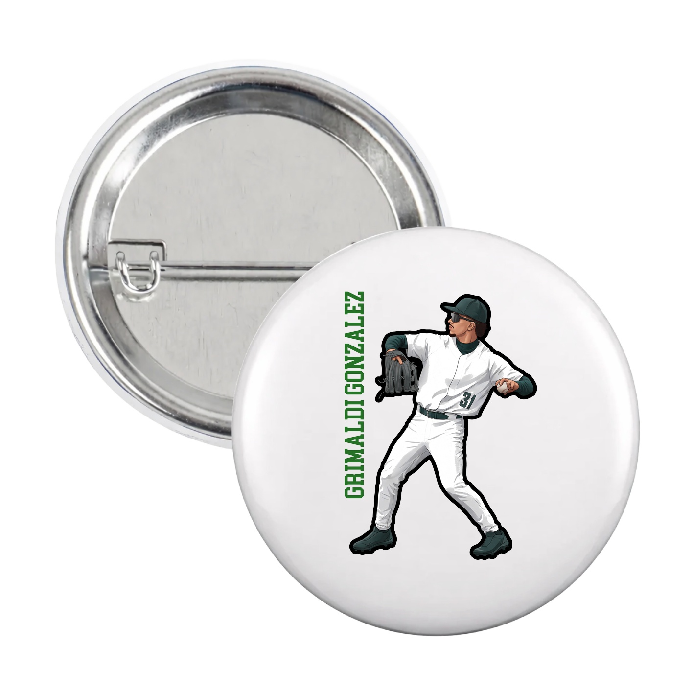 Game Day Button — Name Vertical in White