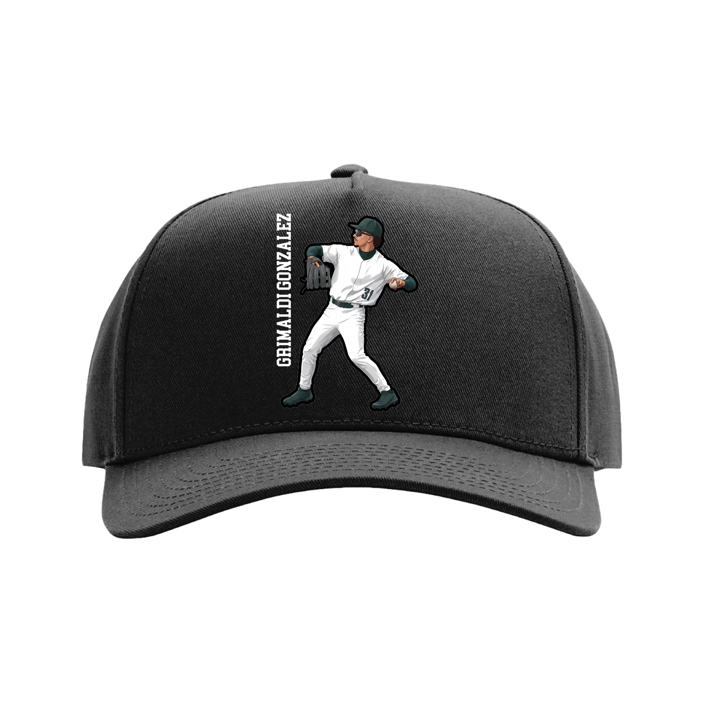 Full Fabric Five-Panel Champ Cap — Name Vertical in Black