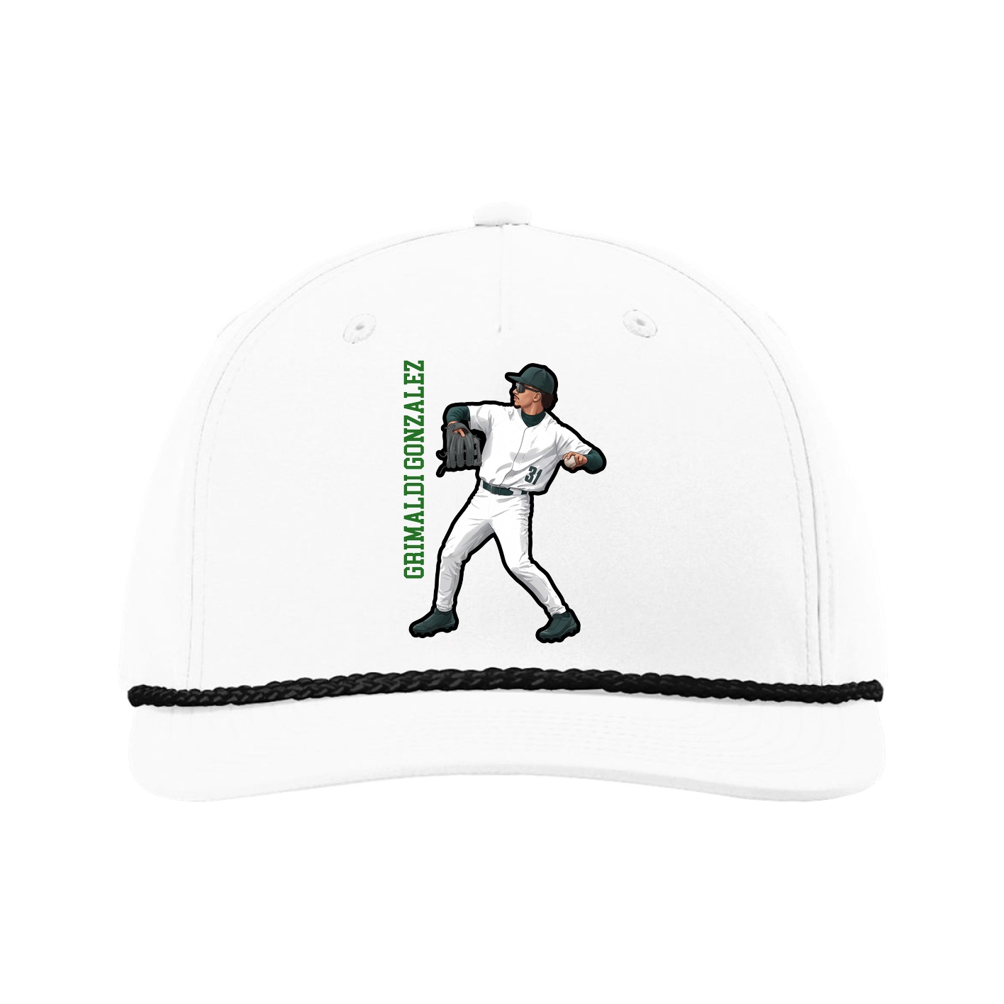 Five-Panel Classic Rope Cap — Name Vertical in White