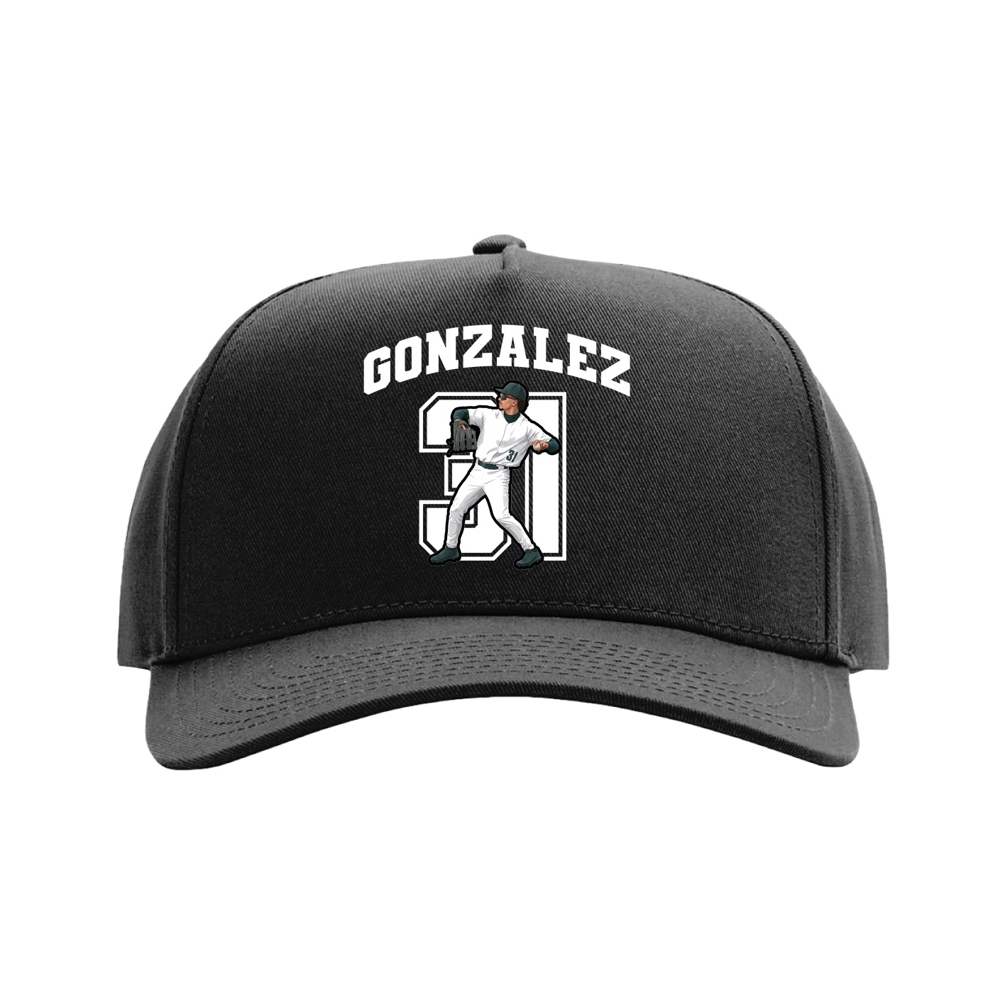 Full Fabric Five-Panel Champ Cap — Number in Black