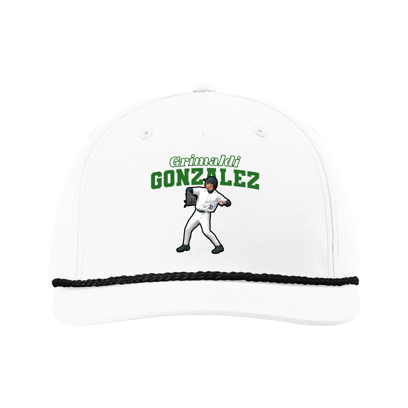Five-Panel Classic Rope Cap — Name Arch in White
