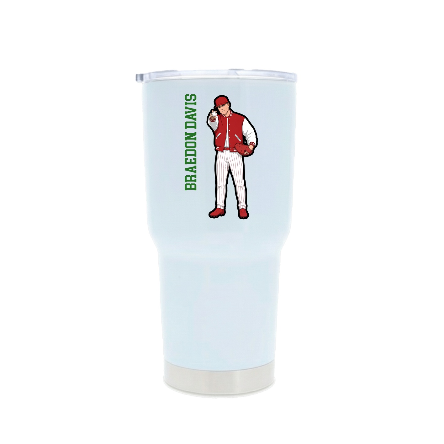 30oz Stainless Steel Tumbler — Name Vertical in White